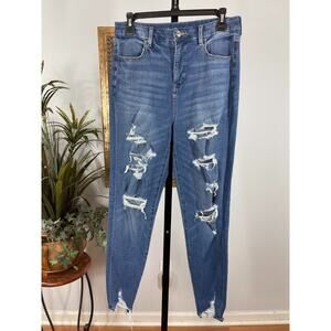 American Eagle Jeans Womens 8 Blue Denim Distressed Raw Hem Streetwear Festival